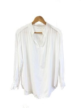 YAYA White Popover Blouse Frill Cuff V Neck Viscose Lyocell Shirt Top 40 L Euc